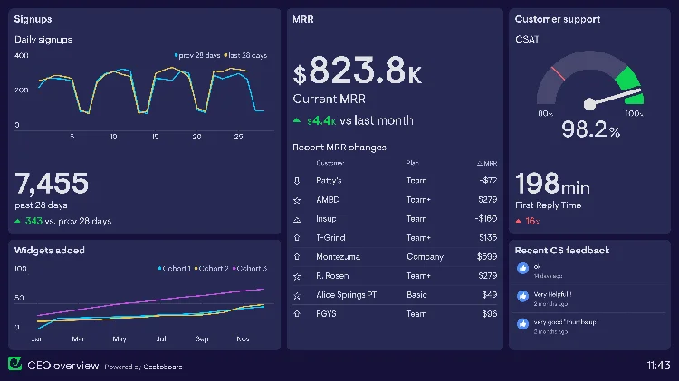 Example of a CEO dashboard tracking company-wide KPIs