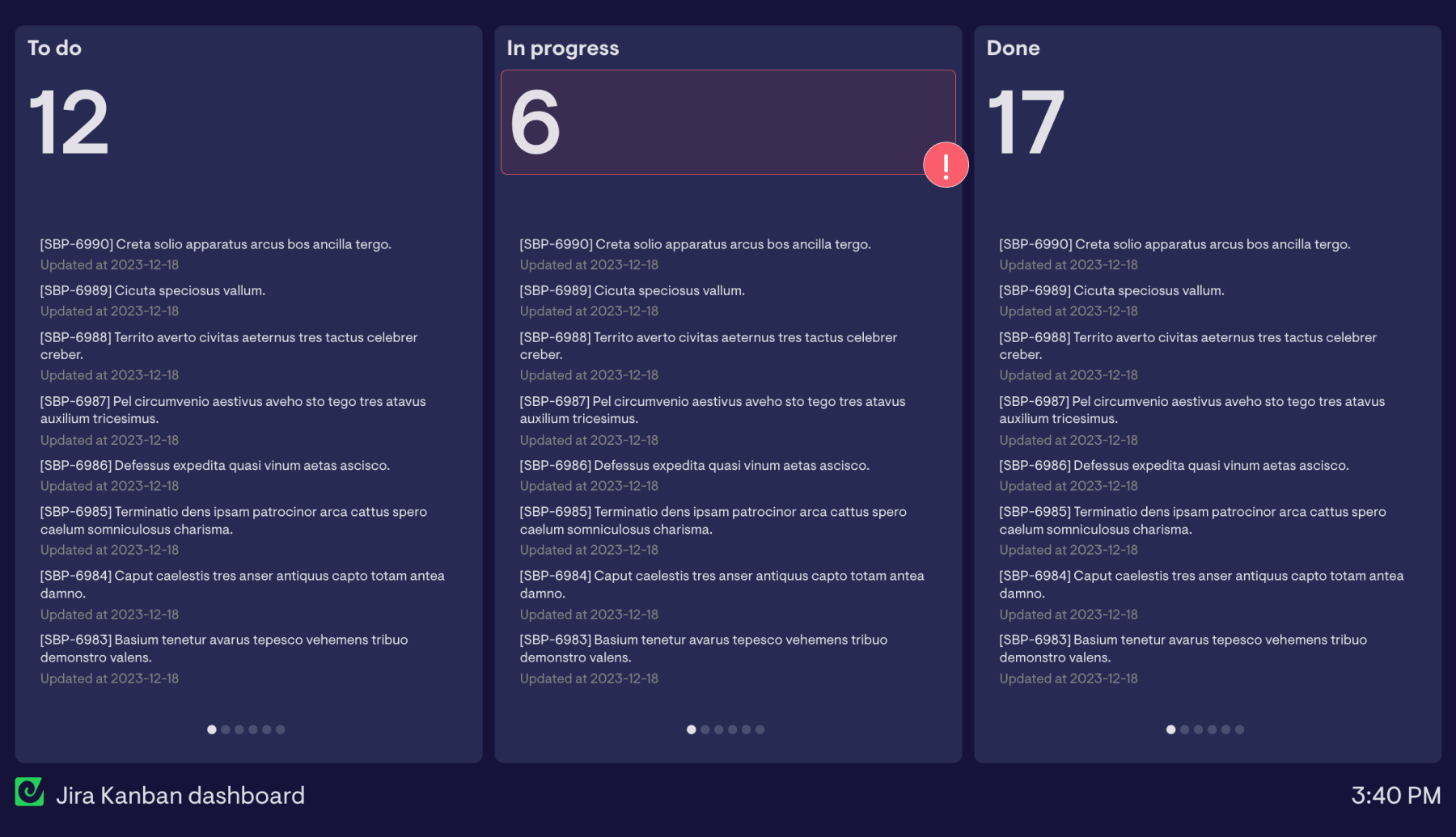Example of a Jira Kanban dashboard
