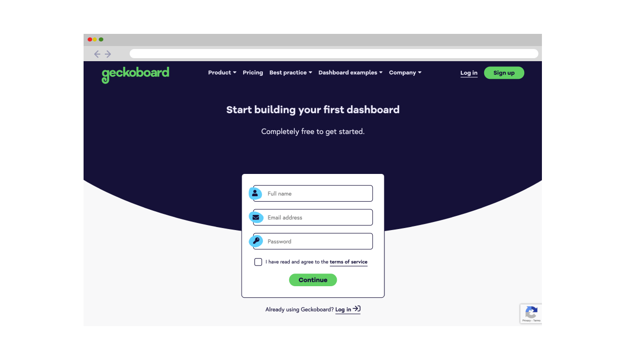 Sign up for Geckoboard