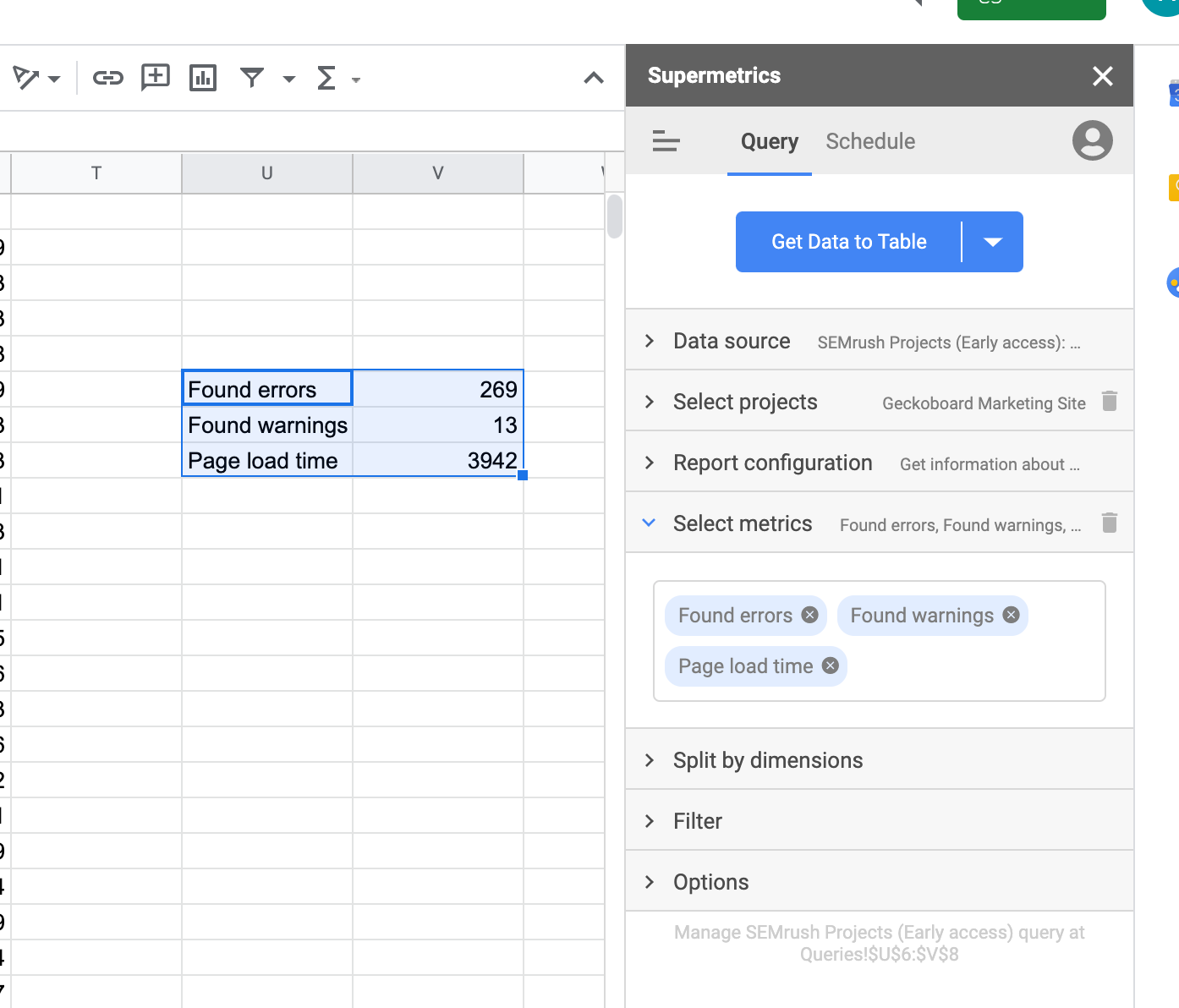 to import live data into spreadsheets