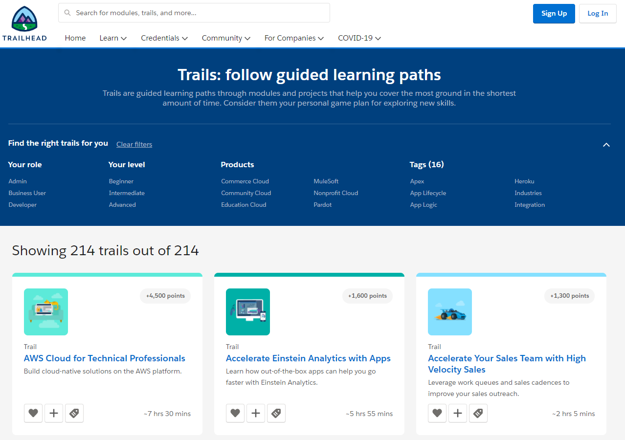 Salesforce Trailhead courses