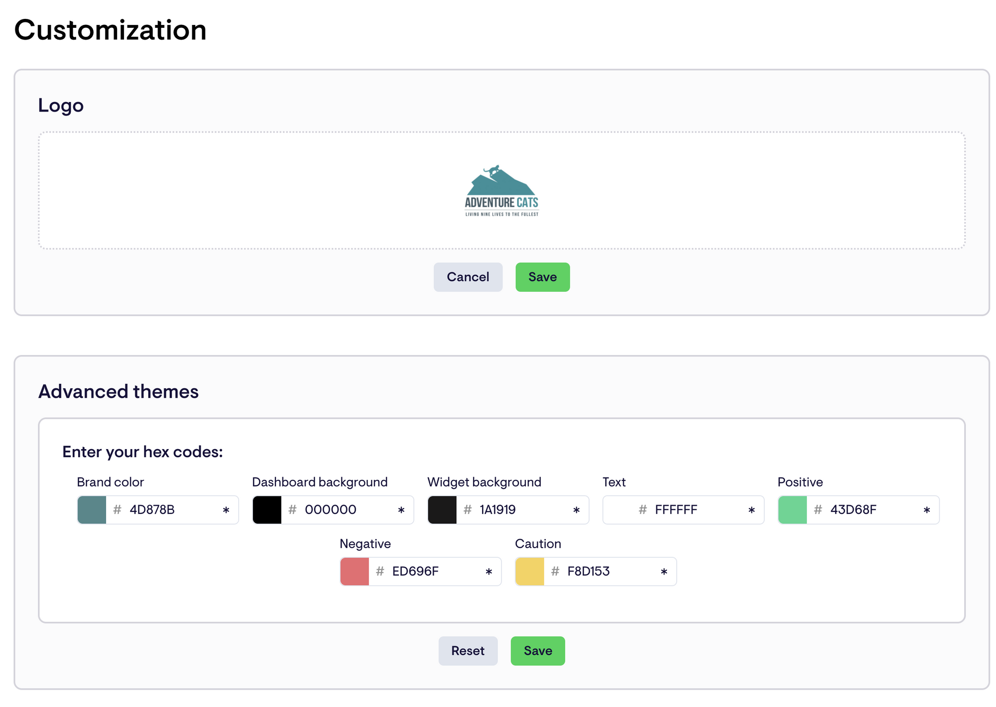 Geckoboard logo and theme customization screen