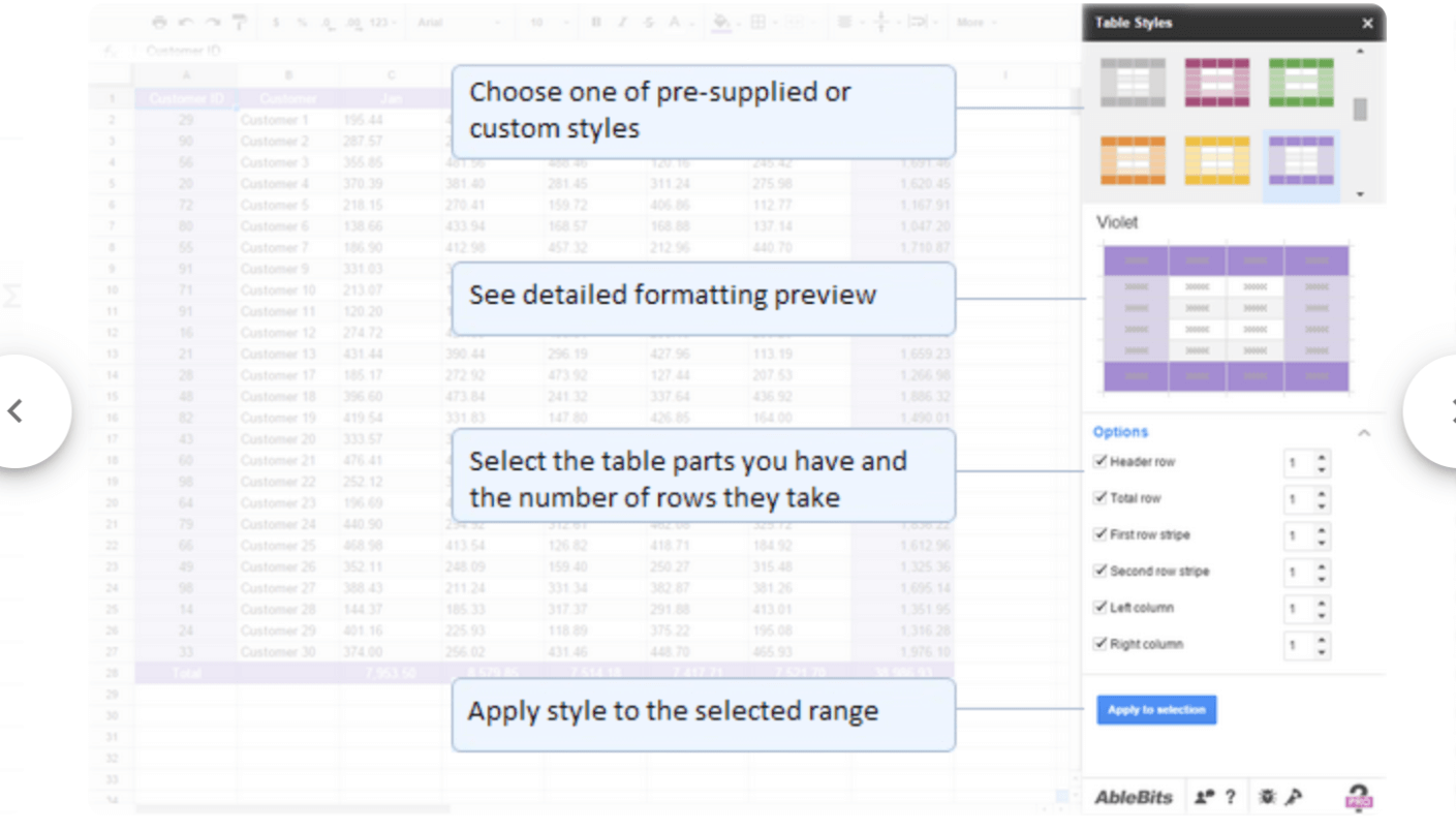 Table styles