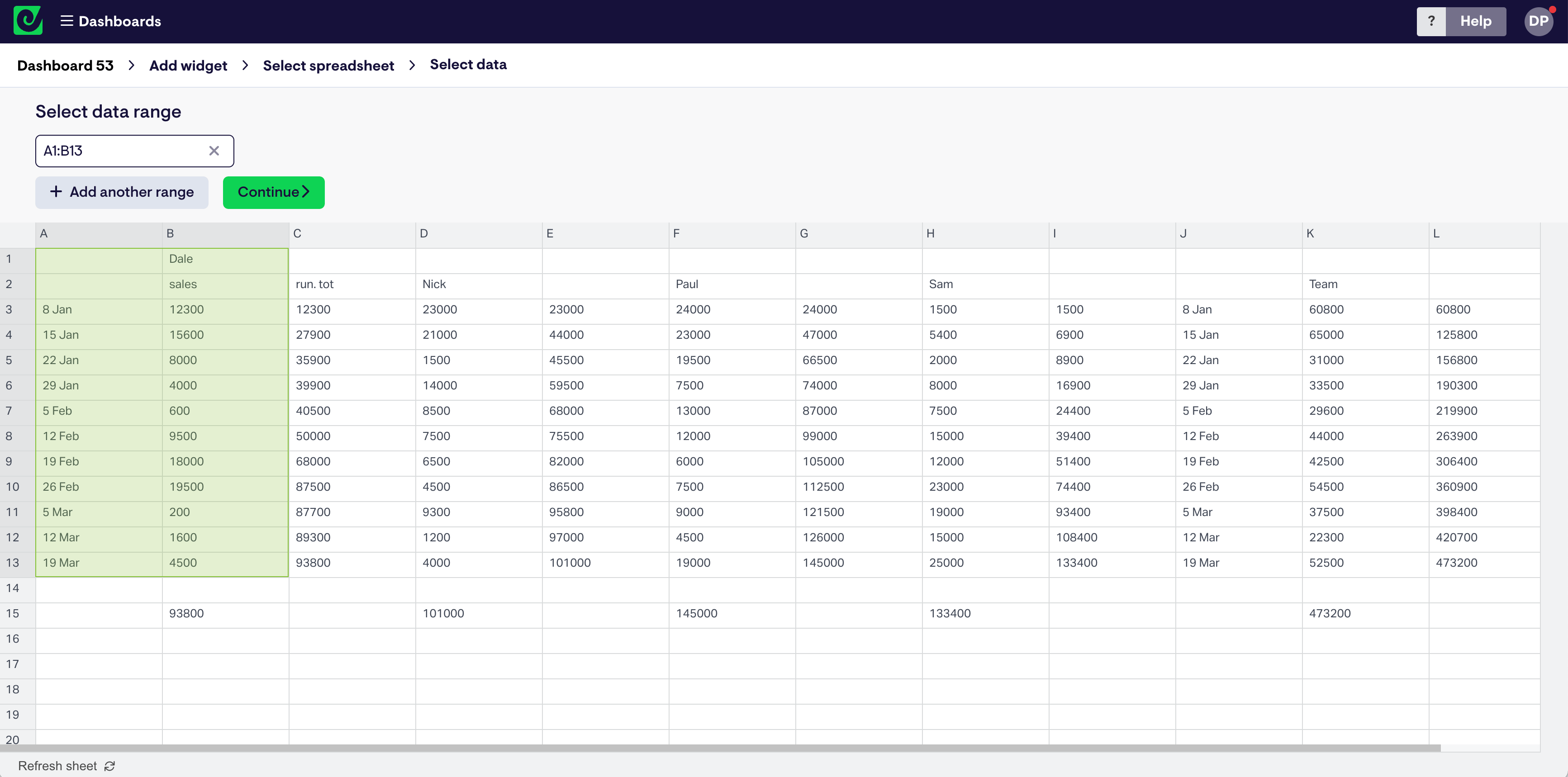 Geckoboard spreadsheet UI