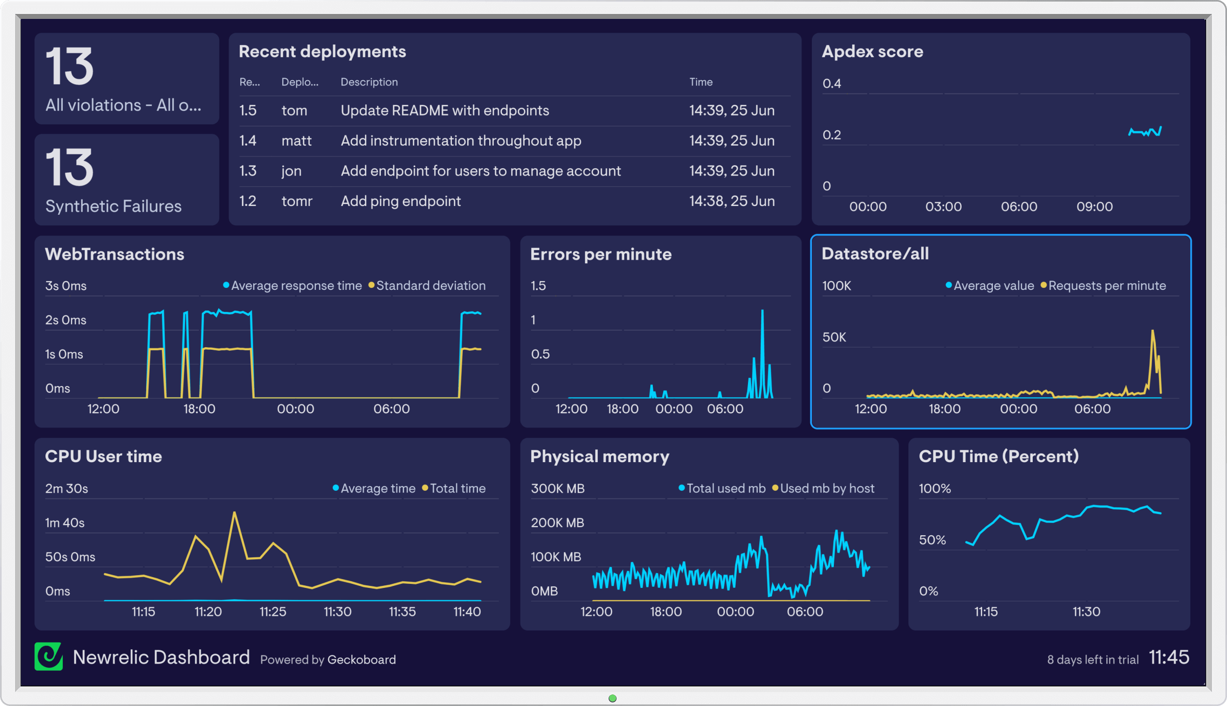 New Relic dashboard example