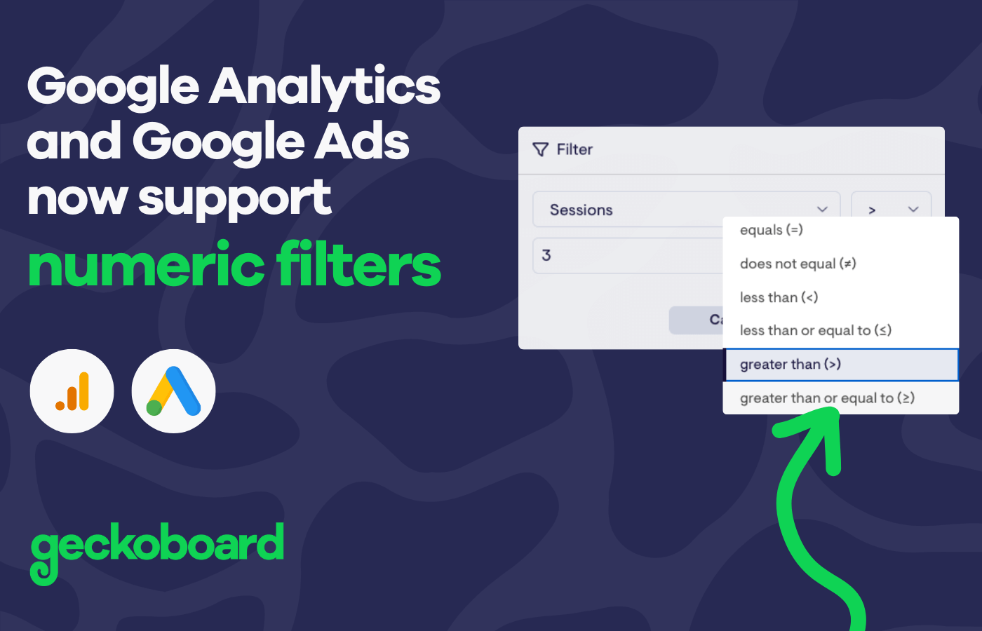 Numeric filters for Google Analytics 4 and Google Ads | Geckoboard